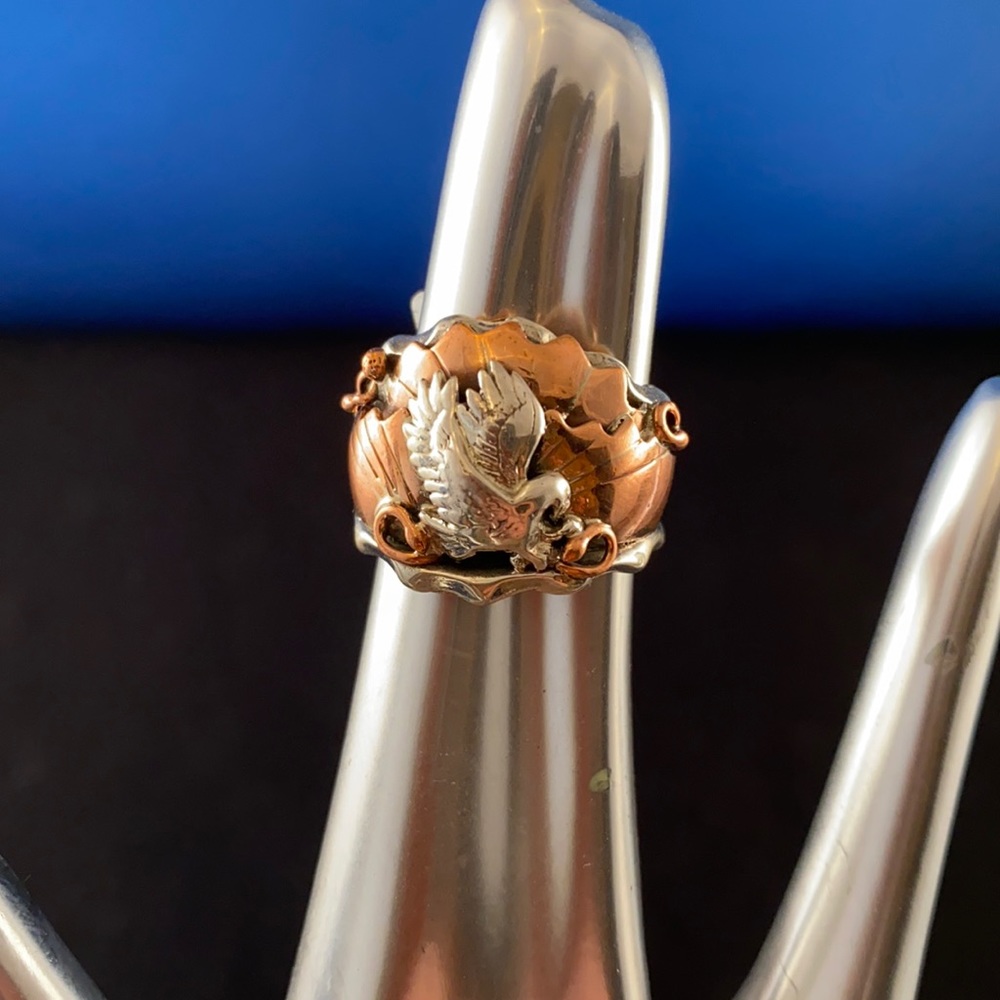 Navajo silver and copper ring with eagle